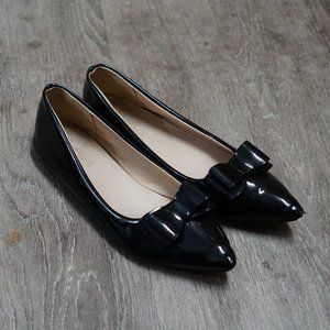 Black Patent Bow Flats Cute